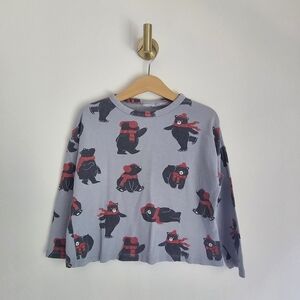 Zara Boys Bear Print Long Sleeve Shirt Gray Winter Graphic Tee Size 3-4